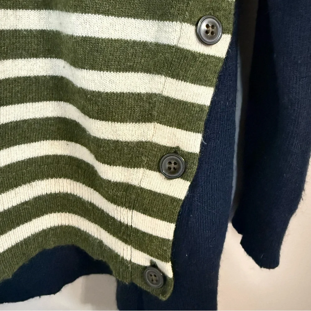 J.Crew Wool‎ Blend Navy Olive Cream Striped Preppy Sweater Elbow Patch Women’s L